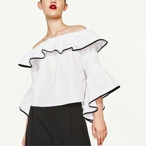 Zara Elegant White Off-Shoulder Ruffle Top